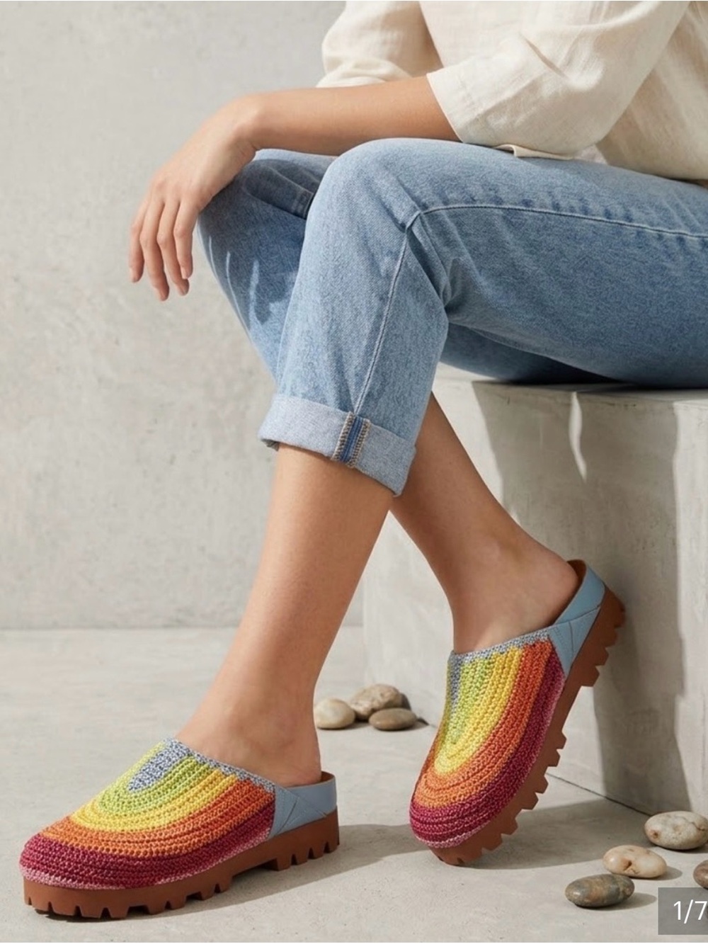 Chelsea & Violet Rainbow Crochet Slip-On Clogs - Multicolor